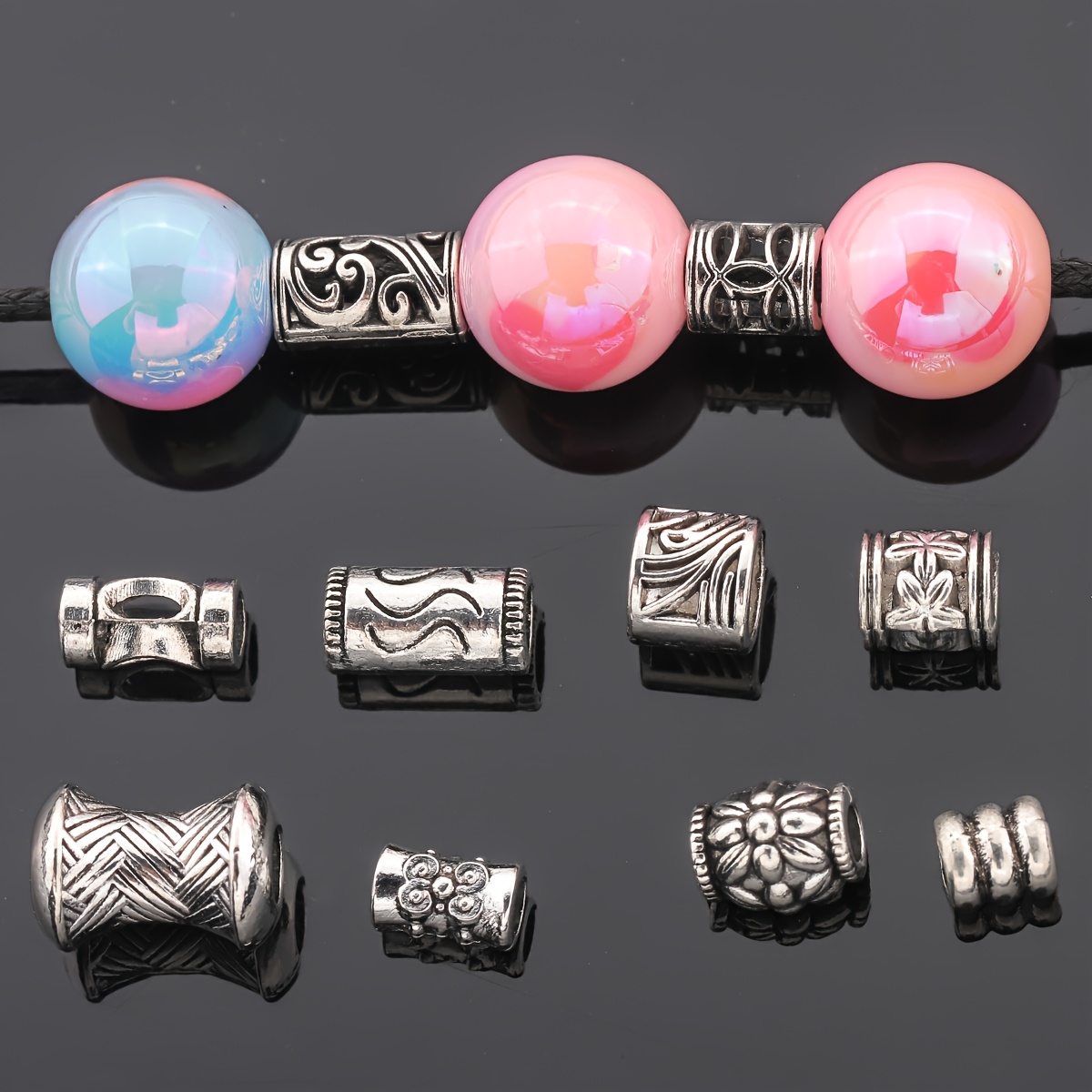 98pcs Hollow Bead Set, Cylindrical Spacer Beads